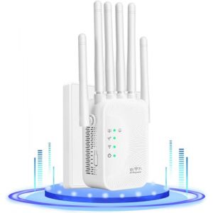 Répéteur WiFi,Amplificateur WiFi,repeteur WiFi Puissant avec 6 Antennes Puissantes,2 Ports LAN,Mode Répéteur & Routeur & AP,repeteur WiFi Exterieur Couverture WiFi de 300 m²,Facile à Installer (DA YING WANG, neuf)
