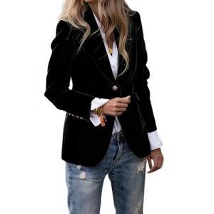 Tomwell Blazer Femme en Velours C&ocirc;tel&eacute; &agrave; Manches Longues Veste Costume &agrave; Revers Business Devant Ouvert Manteau A Noir S (Joke and I, neuf)