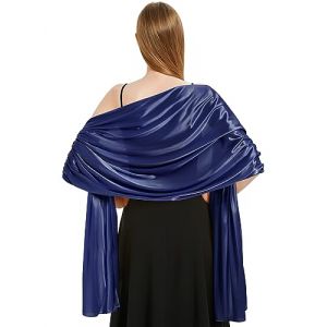 heekpek Satin Foulard Chale Femme Mariage Echarpes pour Robe de Soirée Élégant Chic Etole Femme pour Soirée Cérémonies Fêtes Mariage, Bleu marine, Taille unique (Pingoo, neuf)