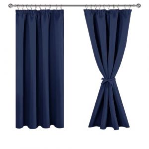 JIUZHEN Rideaux Occultants Galon Fronceur pour Rail Lot de 2 Rideau Isolant Thermique Anti UV Double Rideaux Decoration Bloquer Lumiere pour Salon Chambre 167x137cm(LxH) Bleu Fonc&eacute; (JIUZHEN, neuf)