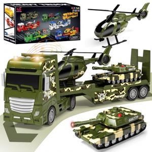 Tacobear 3 in 1 Camion Militaire Jouet Enfant Garcon Grand Jouet de Camion Véhicules avec Hélicoptère Char Militaires, Camion Transporteur Voitures Jouet Cadeau pour Enfants Garçons 2 3 4 5 6 Ans (Toyssa EU, neuf)
