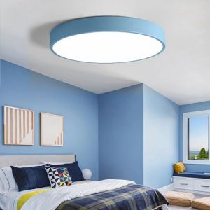 WDBZTJ Plafonnier LED avec Télécommande, Rond à Intensité Variable, Abat-Jour en Acrylique, Moderne pour Salon, Couloir, Salle de Bain, Chambre à Coucher, Bleu, 23cm (ZTJ-Lighting, neuf)
