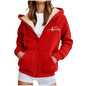 Veste Polaire Femme, Polaire Femme Veste Hiver Chaude Sweats Manteau &agrave; Capuche Zipp&eacute; Laine &eacute;Pais Souple Blousons Fourrure Hooded Coat Manche Longue Cardigan Casual Mode Hiver Chaude Outerwear (Geyunxue, neuf)