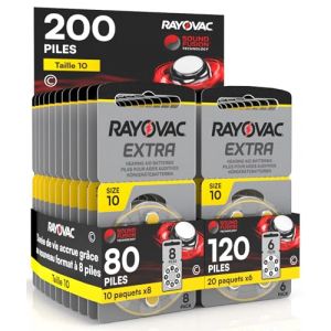 200 Piles pour appareils auditifs Rayovac Extra 10-10 blisters de 8 et 20 blisters de 6 Piles (Eurocali, neuf)