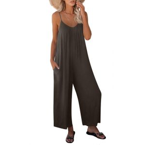 Haibang Combinaison Femme Été Sans Manches Casual Jumpsuit Chic et Élégant Bretelles Spaghetti Réglables Romper Salopette à Jambes Larges Loose Playsuit avec Poches (Haibang Store, neuf)