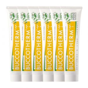 BUCCOTHERM | [Dentifrice Protection Compl&egrave;te Go&ucirc;t Citron Eucalyptus] | Certifi&eacute; Bio | Apaise les gencives | Prot&egrave;ge | Remin&eacute;ralisant | 100% d&rsquo;ingr&eacute;dients d&rsquo;origine naturelle | Lot de 6x75ml (Cosmeco, neuf)