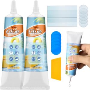 Taricor Kit Reparation Piscine,30ml (15mlx2) Kit de Réparation pour Piscine, Kit Réparation Spa Gonflable avec 13pcs Rustine Piscine pour Produits gonflables, Bouées, Matelas Pneumatiques (15ML*2PCS) (fulaer, neuf)
