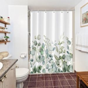 Uiiooazy Rideau Douche Eucalyptus, Rideau Douche Feuilles Vert Fleuri Floral Rideaux de Baignoire Anti Moisissure Imperméable Tissu Polyester Lavable Rideaux Salle de Bain avec 10 Crochets 150x200cm (dongguibinjingpinxiaodianpu, neuf)