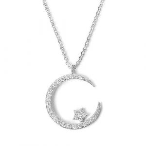Bright Night : collier étoile lune, collier étoile de lune en alliage pour femme, collier élégant avec pendentif étoile lune, chaîne, bijoux cadeau (Silver) (xiatiandefenga, neuf)
