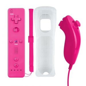 QUMOX Manette pour Wii, Controleur de Mouvement à Distance, Télécommande et Nunchuk, Console Remplacement Compatibles avec Wii et Wii U avec Etui de Protection en Silicone Rose (SHOWYAN LIMITED, neuf)