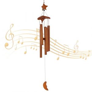 Carillon éolien en Bambou 70 cm Carillon éolien en Bois Carillon éolien en Forme d'étoile de Lune avec 5 Tubes Assortis Carillon éolien pour l'extérieur pour Jardin, Cour (xuhuaji, neuf)