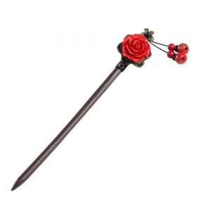 Alipis Épingle à Cheveux Vintage Rouge Fleur Style Chinois Accessoire Rétro Élégant pour Femme Baguette Décorative Traditionnelle Bois Pince Cheveux Décorative pour Chignons (Calloway Pagan, neuf)