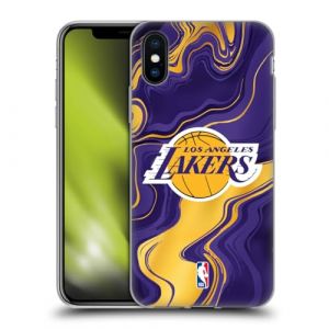 Head Case Designs sous Licence Officielle NBA Agates Marbr&eacute;es Los Angeles Lakers Coque en Gel [Protection de Qualit&eacute; Militaire] Compatible avec Apple iPhone X/iPhone XS (eCell, neuf)