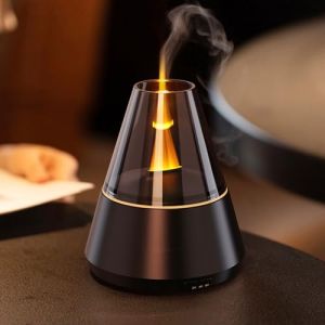 Gzvxuny Diffuseur Huiles Essentielles avec Effet Flamme, 7 Couleurs Lumi&egrave;res LED Humidificateur Diffuseur Parfum Maison, Diffuseur Aromath&eacute;rapie, Fonction minuterie et Arr&ecirc;t Automatique sans Eau-Noir (Gzvxuny, neuf)