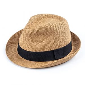 DRESHOW Femme Homme Chapeau de Paille Panama Chapeau Été Large Bord Chapeau de Soleil Anti-UV pour Plage Voyage Chapeau de Soleil (Dreshow, neuf)