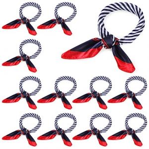 Hicarer 12 Foulards Nautiques Carrés Foulard Bleu Blanc Rouge en Soie Imitée Écharpe Marine en Soie pour Femme (Classique) (KeerGeroge, neuf)