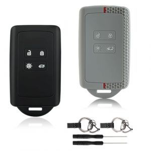 2 Pi&egrave;ces Bo&icirc;tier de Protection en Silicone Souple pour Cl&eacute; de Voiture Inclut Porte-Cl&eacute;s, Compatible avec Clio, Espace 5, Master Bus, Talisman, Megane, Scenic, Kadjar, Captur (Noir + Gris) (Hugfads, neuf)