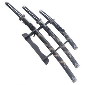 Set 3 Katanas en Bois Lame en Bois Katana Wakizashi Tanto Epee Sabre Katana Japonais Katana Dragon Black Edition Cosplay + Presentoir (Repliksword, neuf)