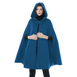 BEAUTELICATE Cape &agrave; Capuche Longue de Femme Mariage Mari&eacute;e Manteau Poncho Courte Laine Chaude de Hiver Costume de No&euml;l Halloween Medievale (Taille Unique, Bleu - Genou Longueur 90cm) (BEAUTELICATE-FR, neuf)