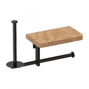 Porte Papier Toilette Mural sans Percage Support Papier Toilette avec &Eacute;tag&egrave;re en Bois Porte Papier WC, Fixation Adh&eacute;sive ou &agrave; Percer, pour Toilettes et Cuisines, Salle de Bain, Rangement (Raretong, neuf)