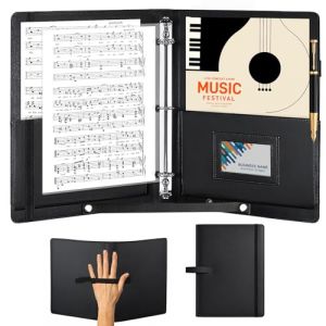 WIYETY Classeur A4 en cuir synth&eacute;tique noir pour partitions : classeur de ch&oelig;ur pour partitions de musique avec sangle de main et poche int&eacute;rieure, classeurs &agrave; onglets Music Sheet classeur de ch&oelig;ur (GREENFOODERAN TRADING LTD, neuf)