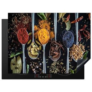 KitchenYeah© Protection Plaque Induction 70x52 cm Protege Deco Cuisine Cache Protège De Cuisson Accessoire Herbes - Cuillère - Epices - Noire - Cuisine (KitchenYeah, neuf)