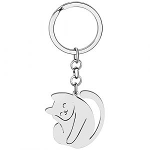 BAMAY Porte-cl&eacute;s Chat en Acier Inoxydable Porte-cl&eacute;s Chaton Porte-cl&eacute;s Animaux Bijoux pour Femmes Filles Charms Cadeaux (Plaqu&eacute; Argent  095) (BAIFU JEWELRY, neuf)