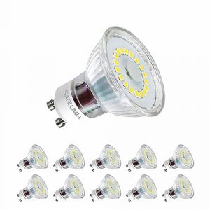 Sanlumia | 5W LED Spot Culot GU10 | CRI90+| 450LM | équivaut 50W halogène | Blanc Froid 6400K | 120° Larges Angle de Faisceau | LED Light Lampe | Finition Verre | Lot de 10 Ampoules (Sanlumia, neuf)