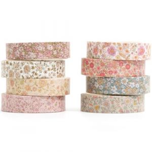 YUBX 8 rouleaux Maigre Washi Tape Set, Ruban Vintage Adh&eacute;sif D&eacute;coratif Masking Tapes pour Arts, Bullet Journal, Scrapbooking, Bricolage, Emballage (Little Flowers) (MGLT Prime, neuf)