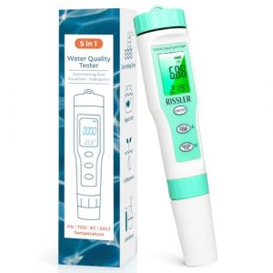 Testeur pH Piscine 5-en-1 - pH Mètre Électronique Haute Précision pour Mesure Salinité, pH,TDS,EC,Température, Analyseur Eau potable, Test digital Idéal pour Piscine, Hydroponie et Aquarium (Rissler, neuf)