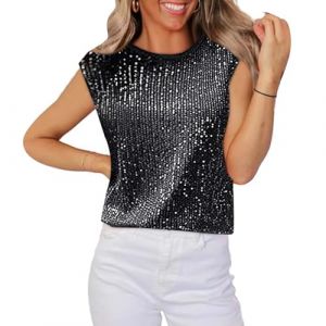 Haut a Paillette Femme Soiree Disco Chemisiers et Blouses Mode Top Chic Haut Paillettes Vintage Haut Disco Cocktail Tee Shirt Elegant Habill&eacute; Blouse Tenue de Fete Femme Chic et Elegant &agrave; Paillettes (⭐⭐⭐⭐⭐AEGJEGVD⭐⭐⭐⭐⭐, neuf)