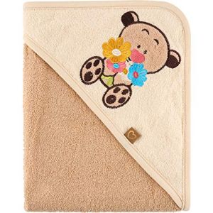 Be Mammy Serviette &agrave; Capuche en Coton B&eacute;b&eacute; Oeko-Tex Standard 100 100cm x 100cm BE20-240-BBL (Beige - Ours) (Hisert, neuf)