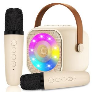 Karaoke Enfant avec 2 Microphones, Microphone Karaoké sans Fil, Haut-Parleur Bluetooth avec Micro, Jouet de Machine Karaoké avec LED Lumière pour Enfant Adulte Fille Cadeau Chanter (TOP SELLER FR, neuf)