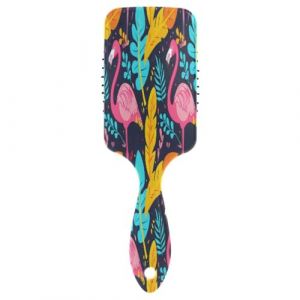Brosse à cheveux avec coussin d'air - Motif flamant rose et feuilles bleues - Pour cheveux épais et démêlants antistatiques (DEJESJ, neuf)