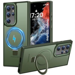 HuwaiH Coque pour Samsung Galaxy S22 Ultra, Magnétique Robuste Anneau de Support Invisible, Protection Militaire, étui Antichoc pour Samsung S22 Ultra(Vert foncé) (Zhimingeu, neuf)