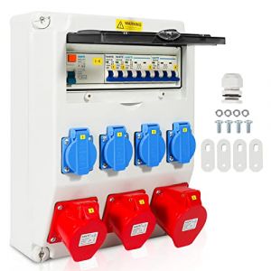 Daromigo Coffret Électrique de Chantier, 4x230V+2x16A CEE+1x32A 400V CEE, 5 pôles distributeur de courant de chantier, Distribution de courant avec disjoncteur, pour intérieur extérieur (UWissen  Shop, neuf)