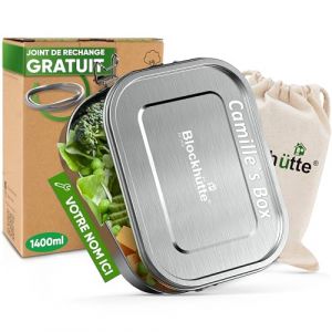 Blockh&uuml;tte Personnalis&eacute; Boite a Gouter en Inox avec 2 cloisons I 1400ml I Lunchbox, Bento Lunch Box Enfant et Adulte Herm&eacute;tique I Boite Gouter Inox - pour l'&eacute;cole ou travail, Bento Box (Blockh&uuml;tte FR, neuf)