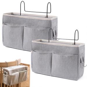 2 Pièce Organisateur de Chevet Lit, Panier de Lit Chevet Suspendu, Poche de Lit Organisateur, Organisateur de Chevet Suspendu, pour Bureau, Lit de Chambre, Cuisine (Gris) (Vanillin, neuf)