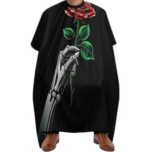 Cape de Coupe de Cheveux Main de squelette de crâne gothique noir tenant une rose rouge, Portable Capes de Salon de Coiffure Antistatique Cape de Cheveux pour Adultes Adolescents 140X168cm (guangzhouchengzemaoyizhongxingerenduzi, neuf)