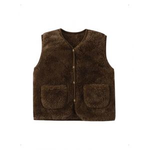 HEOXIN Bébé Garçon Gilet sans Manche en Polaire, Chaud Hiver Gilet Enfant Manteaux, Bouton-pression Cardigan Haut sans Manche Veste Manteau, Unisexe Vêtements avec Poches, Brun, 2 à 3 Ans (FoShanShiZeYueMaoYiYouXianGongSi, neuf)