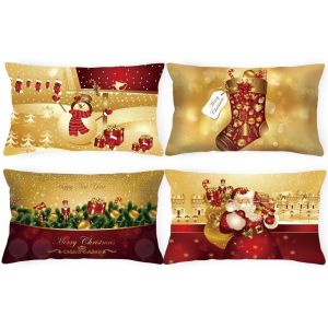 Housse Coussin Noel Paquet De 4,Coussin Noel Taie D'oreiller40&times;80, Coussin De Noel D'hiver Housse, Housse De Coussin Noel canap&eacute; Amovible Et Lavable,Christmas D&eacute;corer Taie D'oreiller (dor&eacute;, 40&times;80) (TIANDAOCHOUQIN-DE, neuf)