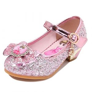 Eleasica Fille Chaussures pour D&eacute;guisement Bout Ferm&eacute; Chaussures de Princesse Reine des Neiges Chaussures &agrave; Talons Antid&eacute;rapant Carnaval No&euml;l Anniversaire Paillettes,Rose New,33 (Eleasica, neuf)