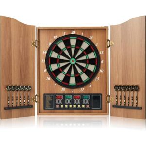 Brovamo Cible de Fl&eacute;chettes, Coffret D&eacute;coratif pour Cible de Fl&eacute;chettes [12*Fl&eacute;chettes &agrave; Pointe Souple], Cible &eacute;lectronique de Fl&eacute;chettes, Portes de Coffret en Bois avec Tableau [Abricot] (Brovamo Shop, neuf)