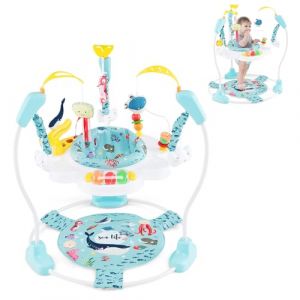 LIFEZEAL Jumperoo Bebe avec Siège Pivotant 360° & Amovible, Sauteur Bébé Hauteur Réglable 3 Niveaux, Centre Jeux, Lumière & Musique, 9 Jouets, Charge 12 kg, Base d'activité et d'éveil (Bleu Clair) (LIFEZEAL ITALY S.R.L., neuf)