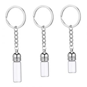 BESTYASH 3 pièces Porte-clés Flacon Verre Transparent Flacon Rechargeable pour Huile Essentielle Pendentif Décoratif Multifonction avec Bouchon Acrylique Argenté Accessoires Voyage et DIY (Feast of Yan, neuf)