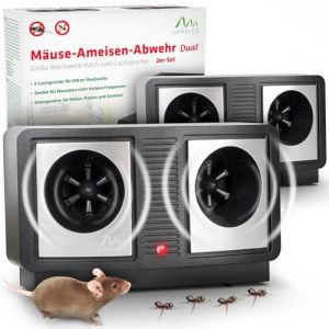 GARDIGO&reg; R&eacute;pulsif Ultrason Anti-Fourmis, Anti-Rongeurs, Souris, Rats -Set de 2 Pi&egrave;ces | Efficace pour Repousser Les Fourmis dans la Maison, Le Jardin | Fr&eacute;quence r&eacute;glable | Int&eacute;rieur & Ext&eacute;rieur. (tevigo gmbh, neuf)