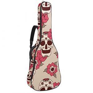 Housse de Guitare Acoustique 106 cm Avec Sac à Dos Rembourré Résistant Aux Chocs - Pour Folk et Classique - Motif Tête de Mort Floral Fantaisie (Galens, neuf)
