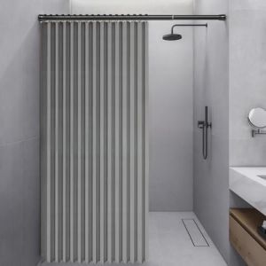 Momooda Rideau de Douche Pliable Aimantée en Lin, Anti-Moisissure, Imperméable, Anti-Éclaboussures, Fermeture Rapide, Gris, 150x200cm (Gosmooth EU, neuf)