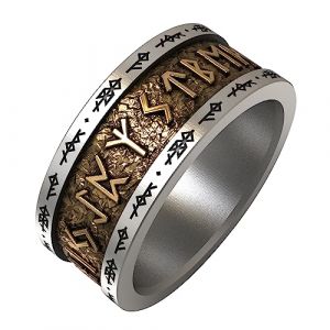 ForFox Bague Rune Viking Nordique en Argent Sterling 925 Bicolore Bague Alphabet runique Bague de Bande futhark Elder pour Homme Femme Taille 67 (ForFox, neuf)