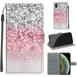 Coque pour iPhone X, Housse Etui Portefeuille Cuir Multifonction, Fermeture Magn&eacute;tique &agrave; Clapet Anti-Choc Compatible avec Coque iPhone XS Book - Neige (KENHONER, neuf)